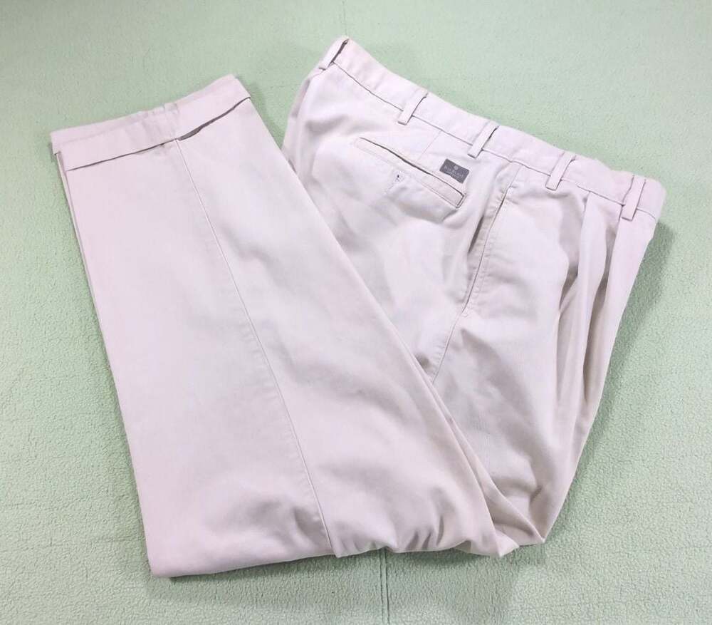 Bill Blass Casuals Pleated Khaki Pants Chinos Mens Size 36/30 Beige Cotton